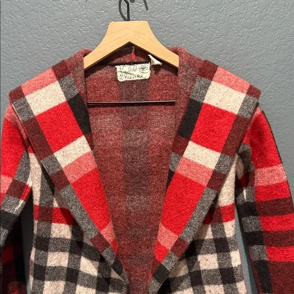 NWOT Anthropologie Field Flower Wool Plaid Sweater  Cardigan Hoodie Coat Sz XS - Picture 5 of 14
